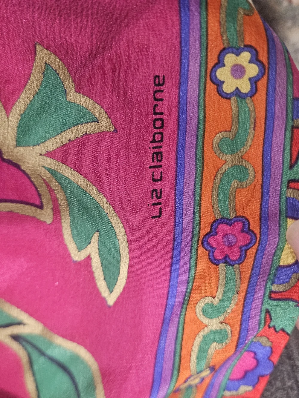 Vintage Liz Claiborne 100% Silk Floral Square Scarf Pink Red Multicolor